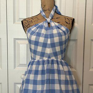 NWT Dance & Marvel Blue Gingham Halter Maxi Dress